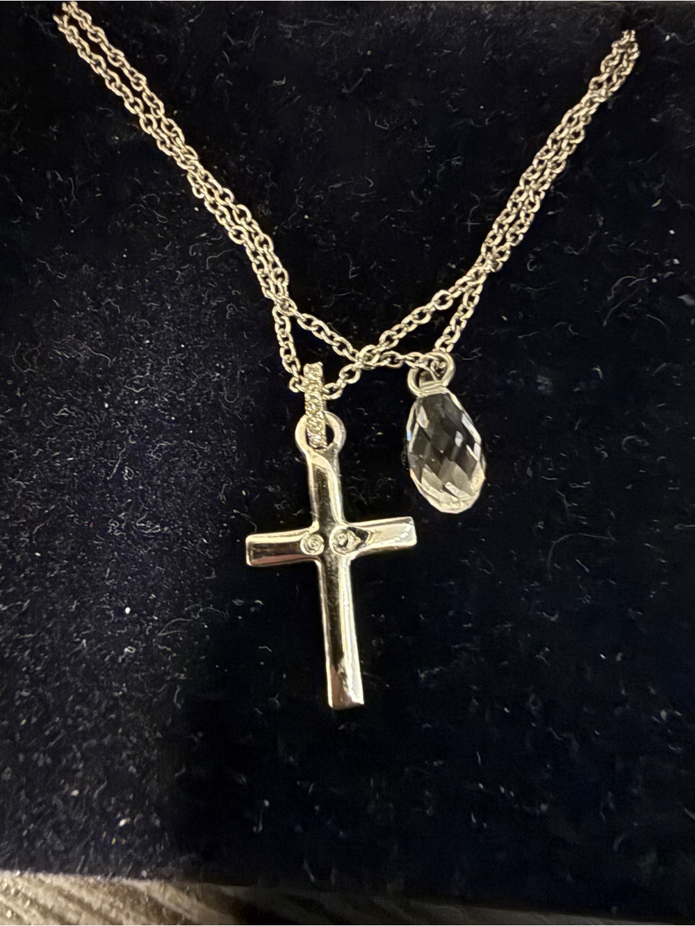 Swarovski Silver Cross Necklace with Clear Teardrop Crystal